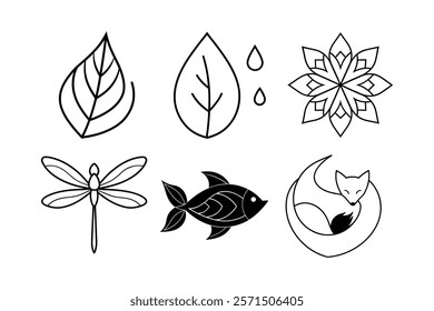 Set of line leaf icons. Collection green leaf. vegan labels. Vector design.
