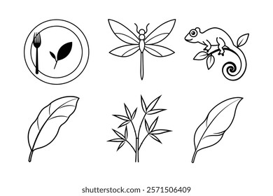 Set of line leaf icons. Collection green leaf. vegan labels. Vector design.