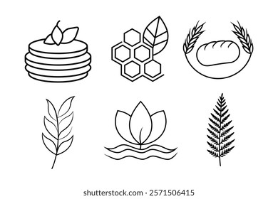 Set of line leaf icons. Collection green leaf. vegan labels. Vector design.