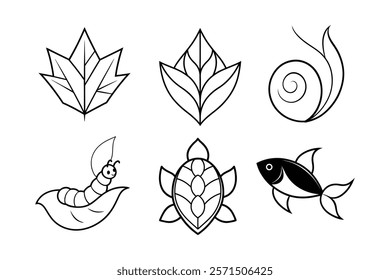 Set of line leaf icons. Collection green leaf. vegan labels. Vector design.