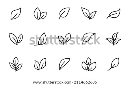 Set of line leaf icons. Leaves icon. Leaves of trees and plants. Collection green leaf. Elements design for natural, eco, bio, vegan labels. Vector illustration.