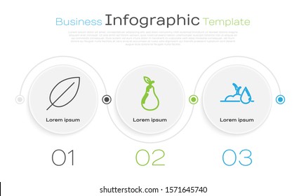 Set line Leaf, Pear and Watering sprout. Business infographic template. Vector