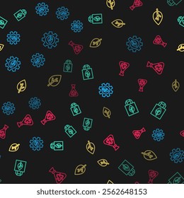 Set line Leaf plant in gear machine, Shopping bag with recycle, Tree and Garbage on seamless pattern. Vector