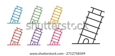 Set line Leaning tower in Pisa icon isolated on white background. Italy symbol. Set icons colorful. Vector