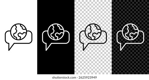 Set line Learning foreign languages icon isolated on black and white, transparent background. Translation, language interpreter and communication.  Vector