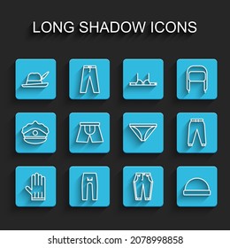 Set line Leather glove, Pants, Oktoberfest hat, Beanie, Men underpants, Sport and  icon. Vector