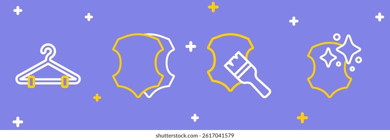 Set line Leather,  and Hanger wardrobe icon. Vector