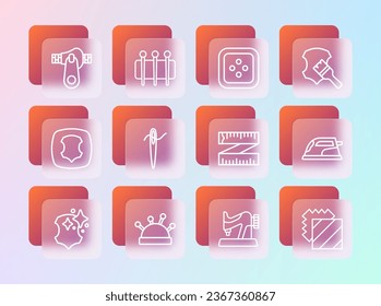Fijar el cuero de la línea, la cama y las agujas de la aguja, medida de la cinta, máquina de coser, para coser con hilo, ropa de botón, Zipper e icono. Vector