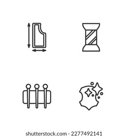 Set line Leather, Needle for sewing, Sewing pattern and thread on spool icon. Vector