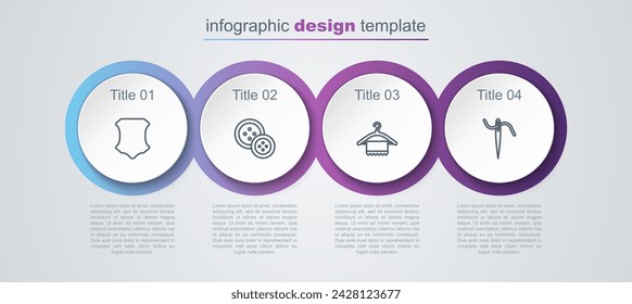 Set line Leather, Sewing button, Hanger wardrobe and Needle for sewing with thread. Business infographic template. Vector