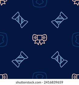 Set line Leather, Sewing thread on spool and Gift bow on seamless pattern. Vector