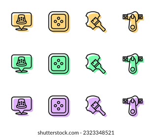 Set line Leather, Thimble for sewing, Sewing button clothes and Zipper icon. Vector