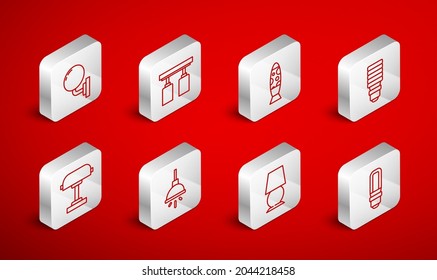 Ponga la lámpara de luz LED de línea, las luces y lámparas de vía de led, el suelo, la mesa, la pared, la lámpara de araña y el icono. Vector