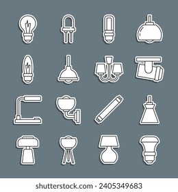 Ajuste la lámpara de luz LED de línea, el colgante de la lámpara, las luces y las lámparas de vía LED, el icono Luz y lámpara de araña. Vector