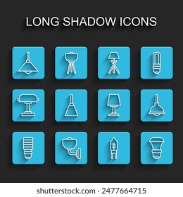 Bombilla led de línea fija, lámpara de pared o lámpara, lámpara colgante, diodo emisor de luz, lámpara de araña e icono de mesa. Vector