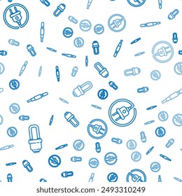 Set line LED light bulb, Electric plug and Audio jack on seamless pattern. Vector
