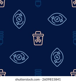 Set line LED light bulb, Water energy and Infectious waste on seamless pattern. Vector