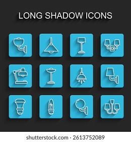 Set line LED light bulb, Light, Wall lamp or sconce, Chandelier, Floor,  and  icon. Vector