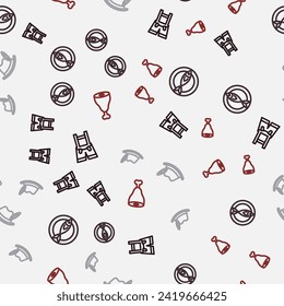 Set line Lederhosen, Dried fish, Oktoberfest hat and Chicken leg on seamless pattern. Vector