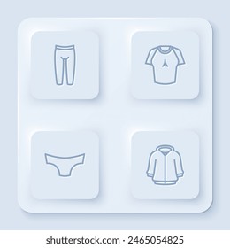 Set line Leggings, T-shirt, Men underpants and Hoodie. White square button. Vector