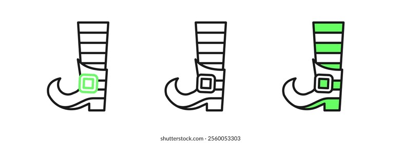 Set line Leprechaun boot icon isolated on white background. Happy Saint Patricks day. National Irish holiday.  Vector