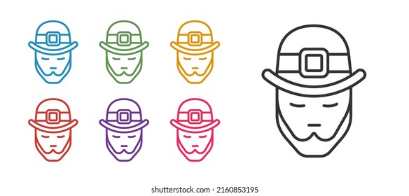 Set line Leprechaun icon isolated on white background. Happy Saint Patricks day. National Irish holiday. Set icons colorful. Vector