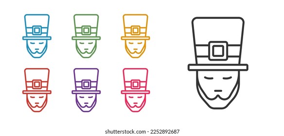 Set line Leprechaun icon isolated on white background. Happy Saint Patricks day. National Irish holiday. Set icons colorful. Vector