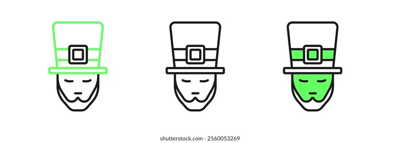 Set line Leprechaun icon isolated on white background. Happy Saint Patricks day. National Irish holiday.  Vector