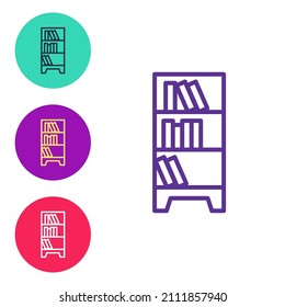 Set line Library bookshelf icon isolated on white background. Set icons colorful. Vector