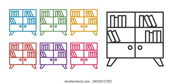 Establecer el icono de la estantería de la Biblioteca de línea aislado sobre fondo blanco. Establecer iconos coloridos. Vector