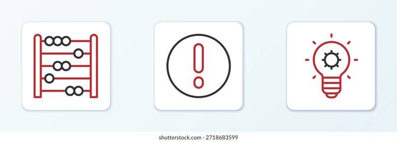 Set line Light bulb, Abacus and Speech bubble and Exclamation icon. Vector