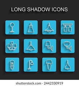 Set line Light bulb, Floor lamp, Table, Lamp hanging, Wall sconce and  icon. Vector