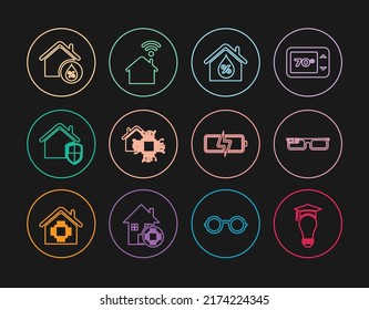 Fijar la lámpara de luz y el tapón de graduación, gafas inteligentes, humedad de la casa, hogar, bajo protección, Batería y con un icono wi-fi. Vector