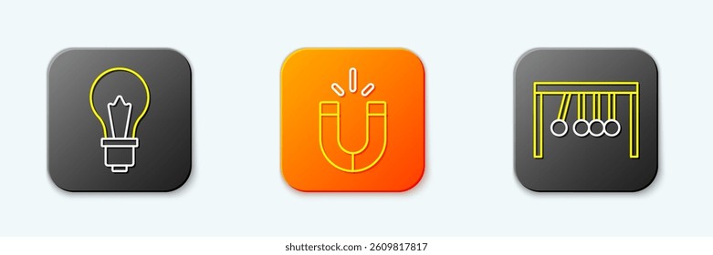 Set line Light bulb with idea, Magnet and Pendulum icon. Vector