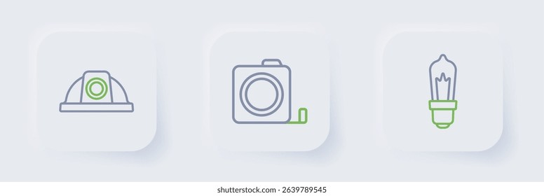 Set line Light bulb, Roulette construction and Worker safety helmet icon. Vector