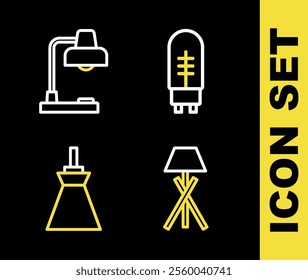 Set line Light emitting diode, Floor lamp, Lamp hanging and Table icon. Vector