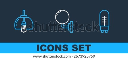 Set line Light emitting diode, Chandelier and Wall lamp or sconce icon. Vector