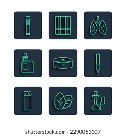 Set Line Lighter, Tabak Blatt, Hookah, Lungen, Ashtray, Vape mod Gerät, elektronische Zigarette und Zigarette Symbol. Vektorgrafik