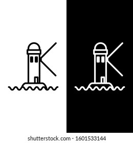 Set line Lighthouse icon isolated on black and white background.  Vector Illustration