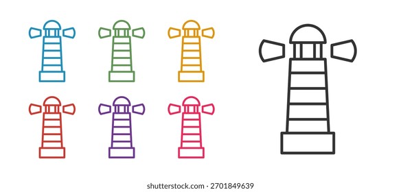 Establecer el icono del faro de línea aislado en el fondo blanco. Establecer iconos coloridos. Vector