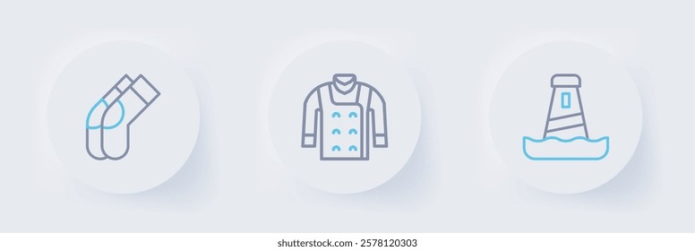 Set line Lighthouse, Sweater and Socks icon. Vector