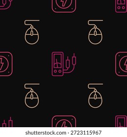 Fije el rayo de la línea, el ratón del ordenador y el metro del amperio, multímetro en el modelo inconsútil. Vector