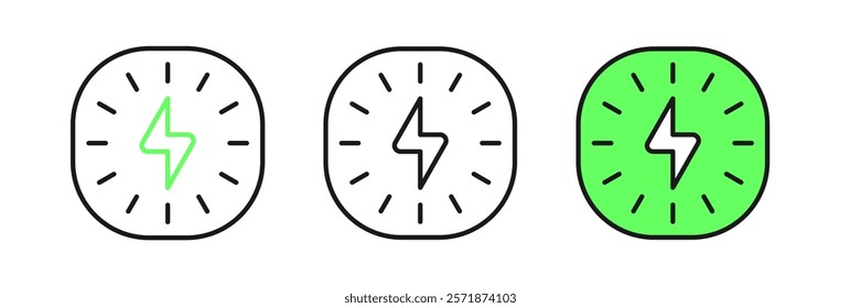 Set line Lightning bolt icon isolated on white background. Flash sign. Charge flash icon. Thunder bolt. Lighting strike.  Vector