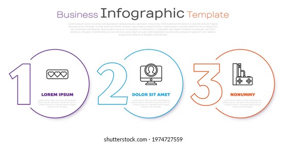 Set line Like and heart, Create account screen and Game console with joystick. Business infographic template. Vector