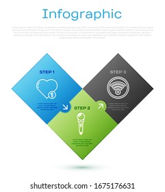 Set line Like and heart, Wi-Fi wireless internet network and Microphone. Business infographic template. Vector