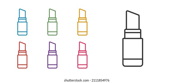 Legen Sie die Linie Lipstick-Symbol einzeln auf weißem Hintergrund fest. 8. März. Internationaler Tag der glücklichen Frauen. Stellen Sie die Symbole bunt ein. Vektorgrafik
