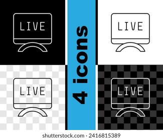 Set line Live report icon isolated on black and white, transparent background. Live news, hot news.  Vector
