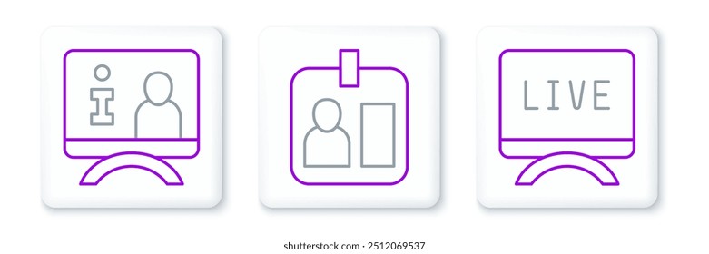 Set line Live report, Television and Journalist id card icon. Vector