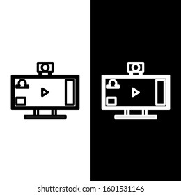 Set line Live streaming online videogame play icon isolated on black and white background.  Vector Illustration