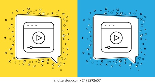 Set line Live streaming online videogame play icon isolated on yellow and blue background.  Vector